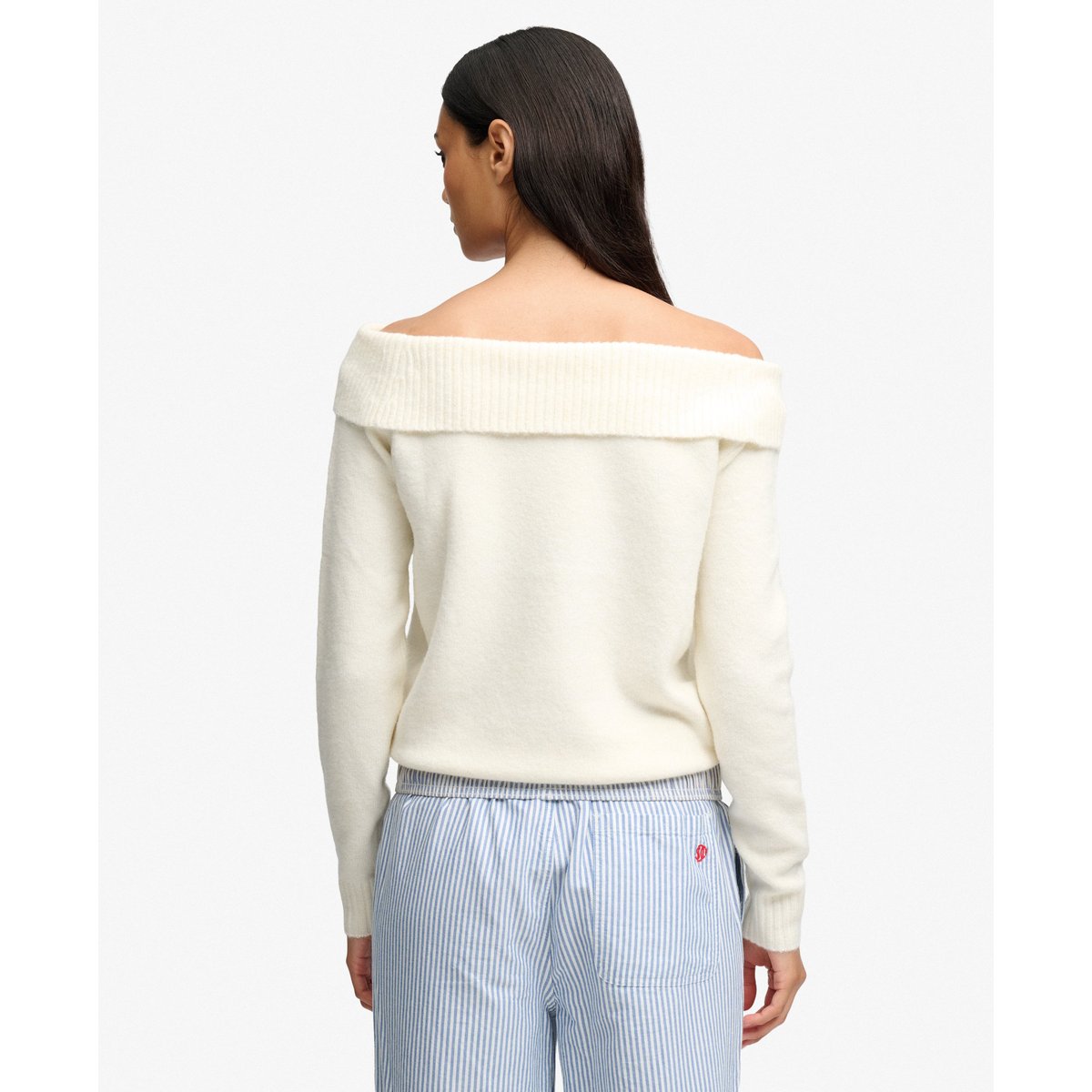Pull Bardot Maille Coupe Ajustée blanc cassé os du désert, SUPERDRY