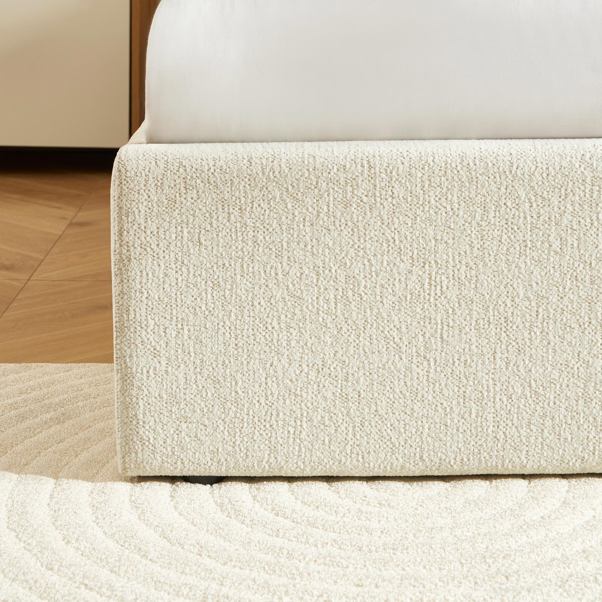 Lit coffre tissu chenille avec sommier GELA ecru, BAÏTA