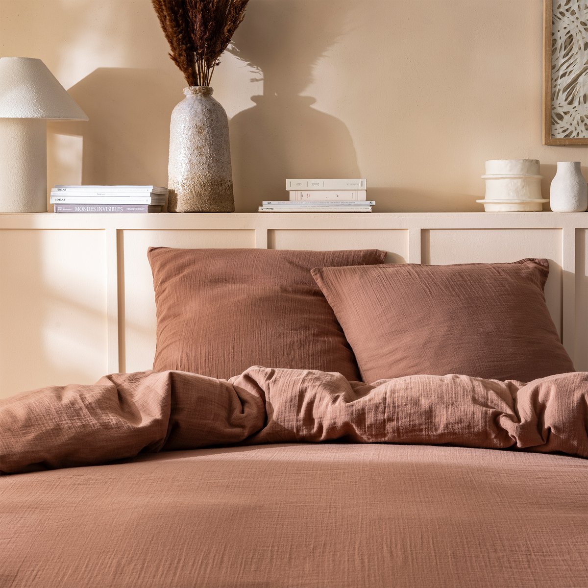 Parure de lit unie en coton Taies rectangulaires, GAZE DE COTON chocolat, MATT ET ROSE