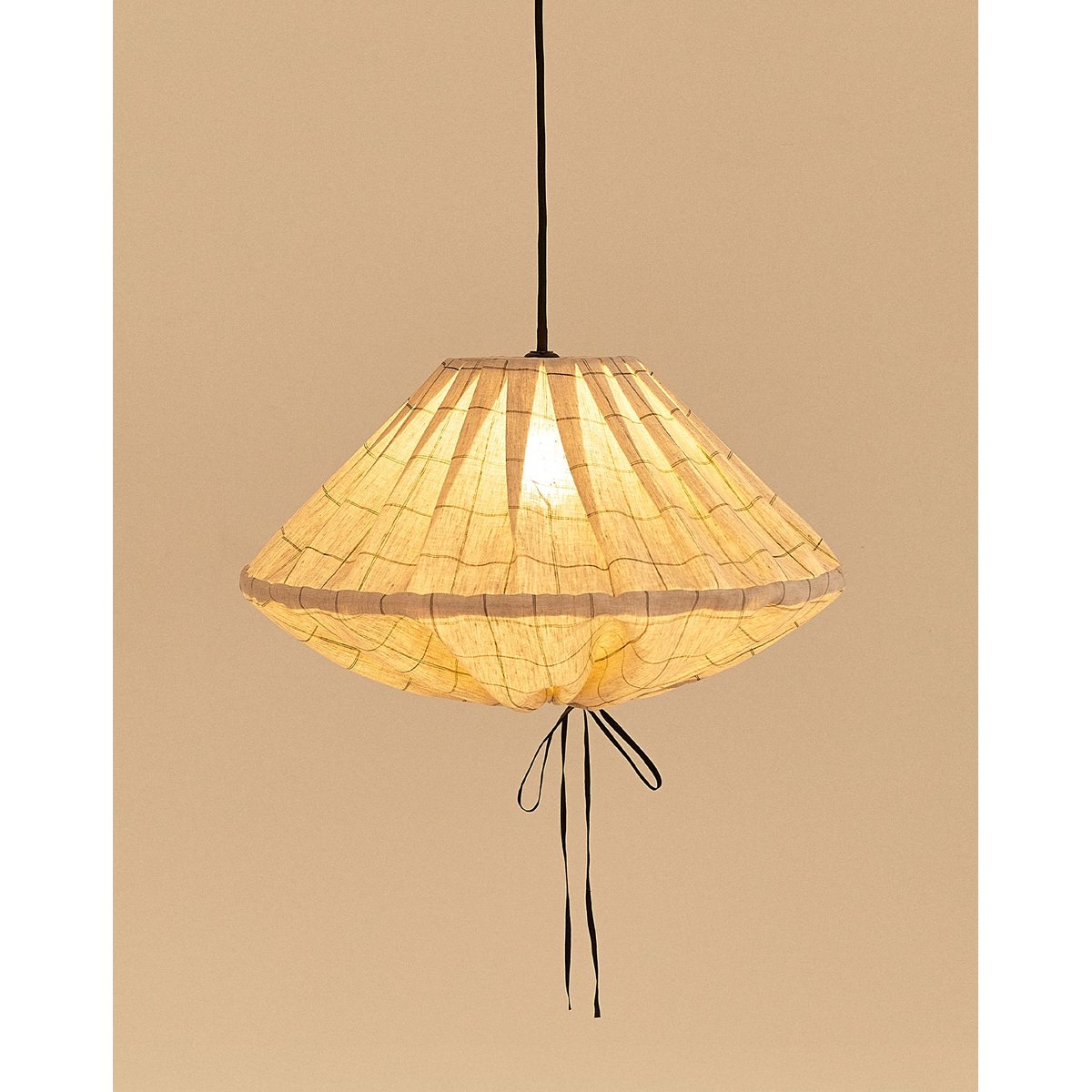 Abat-jour pour suspension en lin français diam. 50cm Yumi charcoal grid, NOBODINOZ
