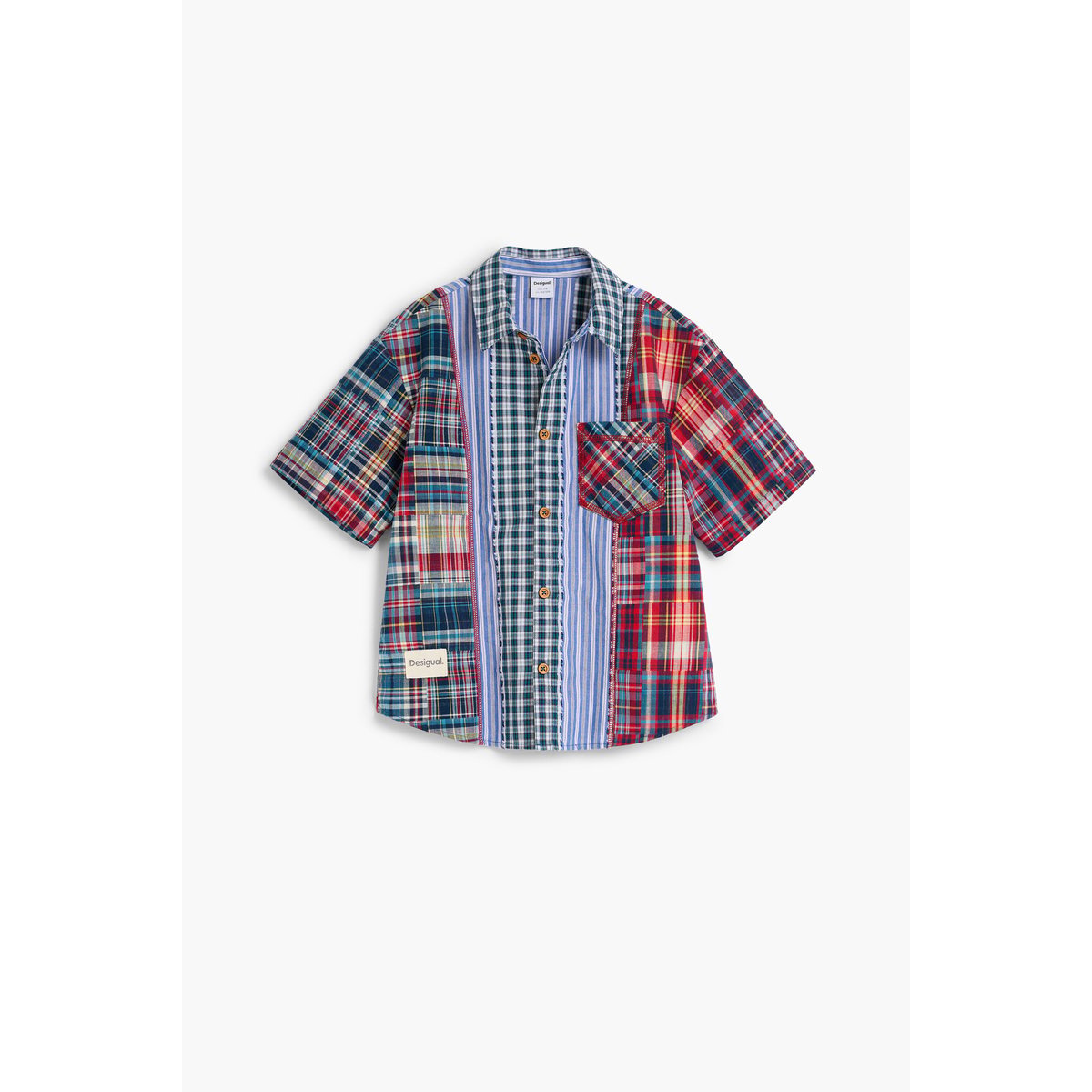 Chemise à carreaux patchwork bleu, DESIGUAL