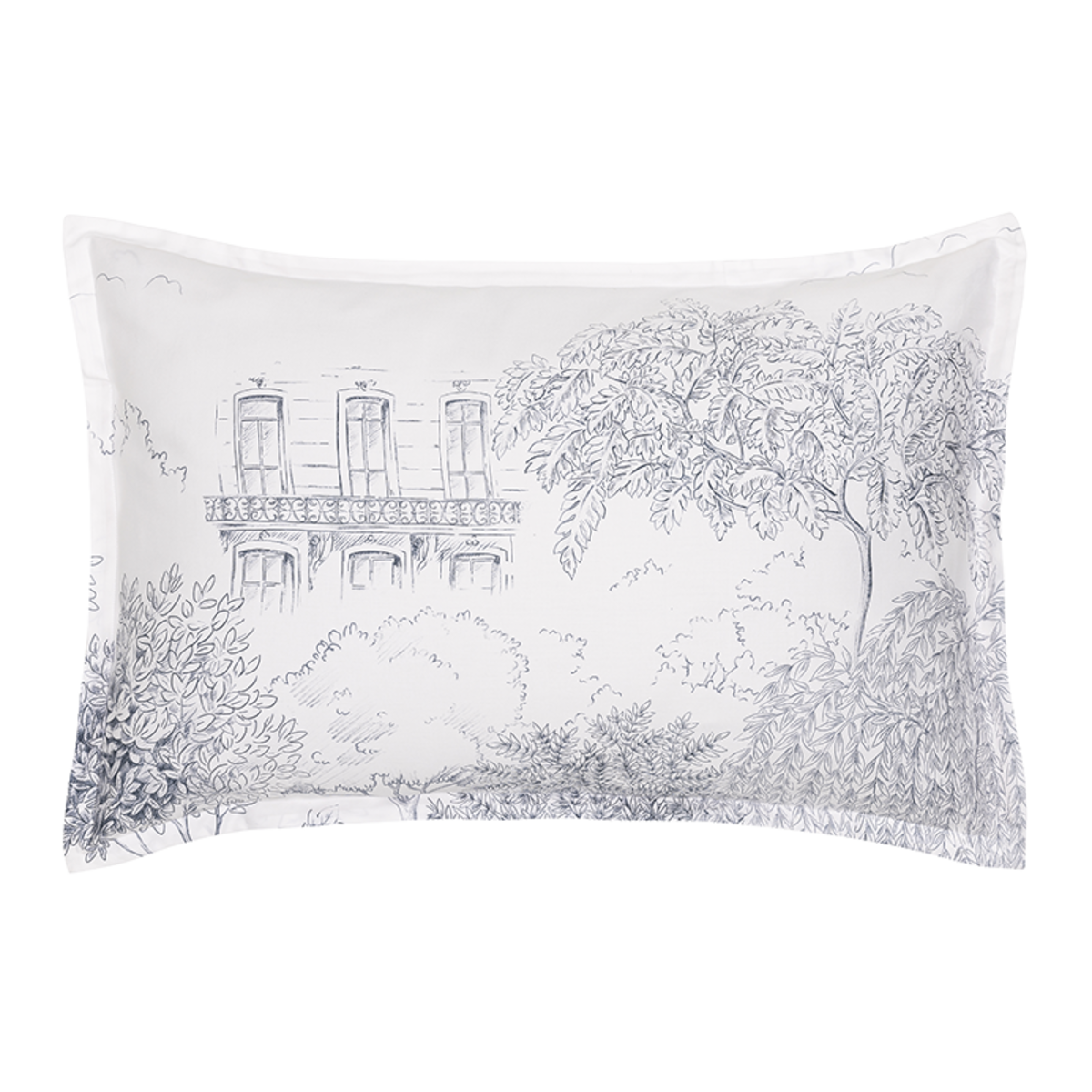 Taie d'oreiller imprimée en satin de coton bio, HONORE PARIS bleu, ALEXANDRE TURPAULT