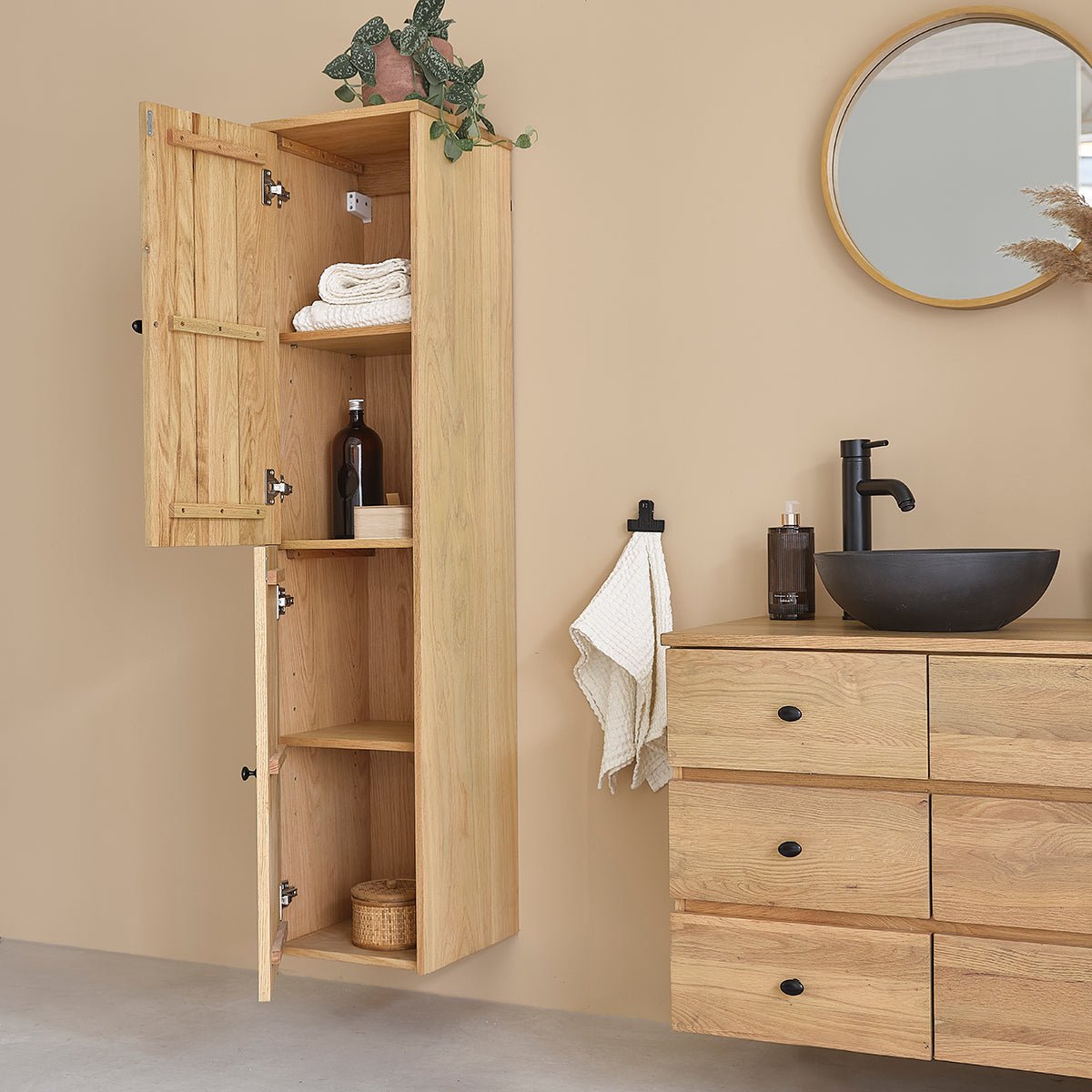 Colonne de salle de bain en chêne ERNEST naturel, BERAH GETAH