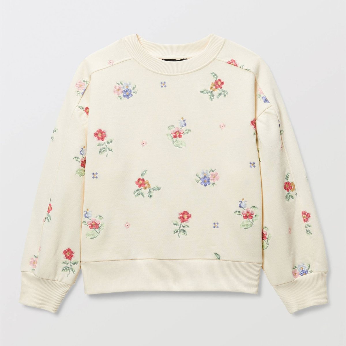 Sweat brodé en éponge butter cream, MONOPRIX