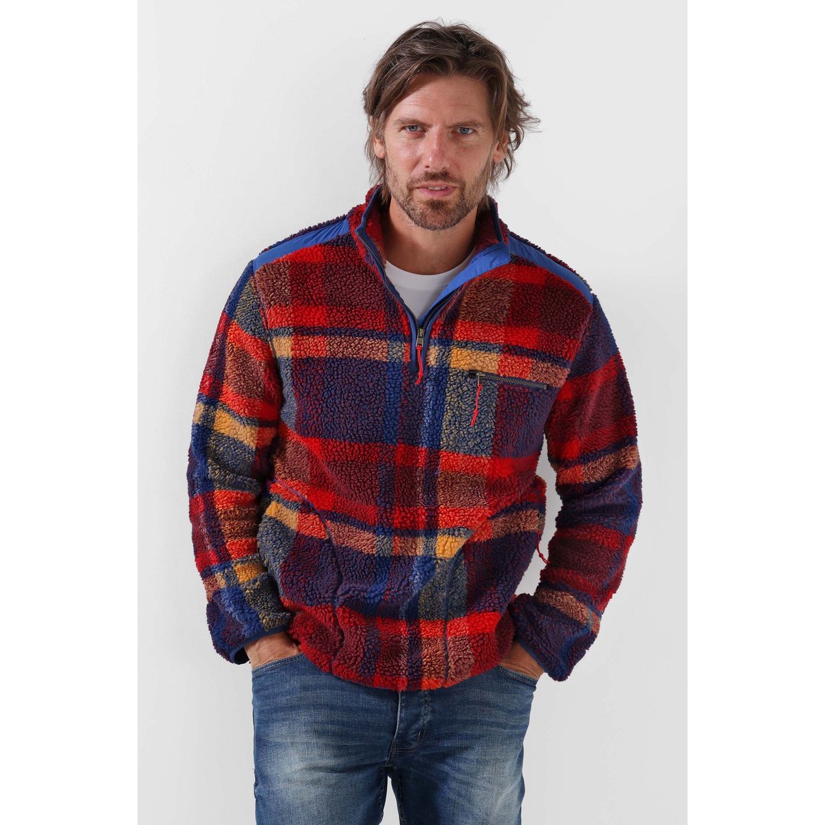 Sweat Col Cheminée Polaire à Carreaux multicolore, JOE BROWNS