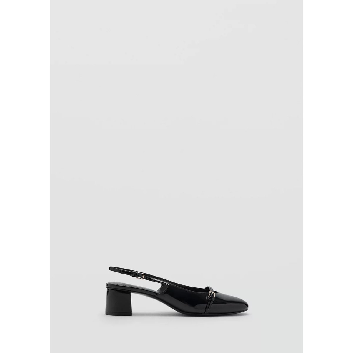 Chaussures à talon en cuir verni avec brides à boucle noir, MANGO