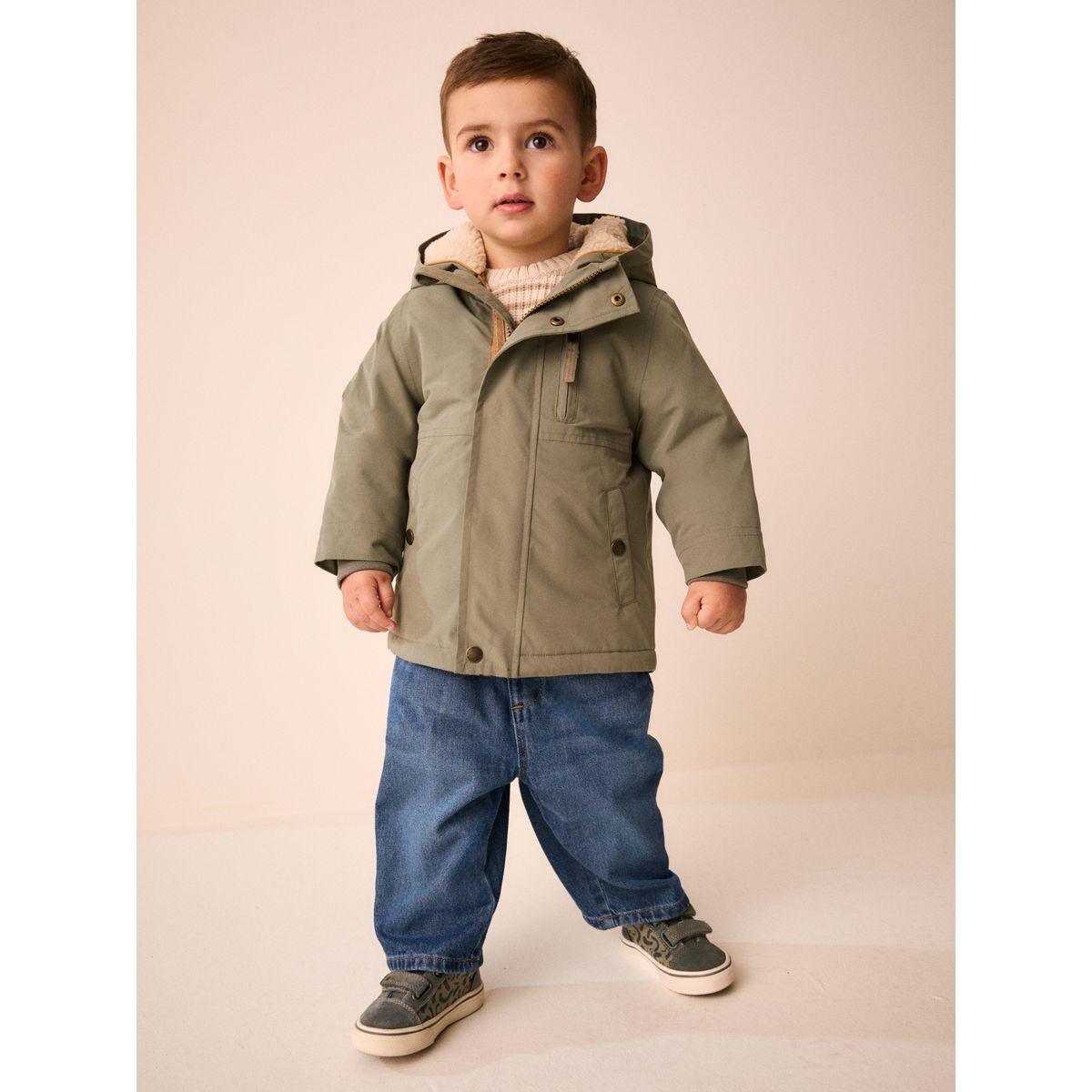 Parka imperméable à doublure en peau lainée vert, NEXT