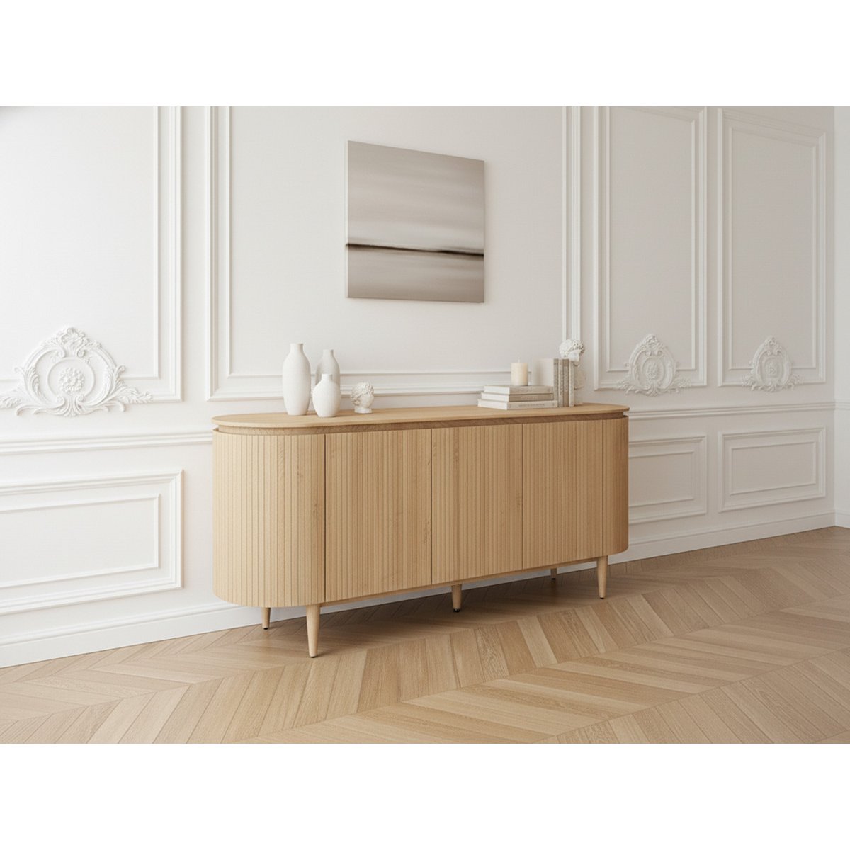 Buffet bas en placage 5 portes 180 cm, SORMIOU marron clair, BOBOCHIC