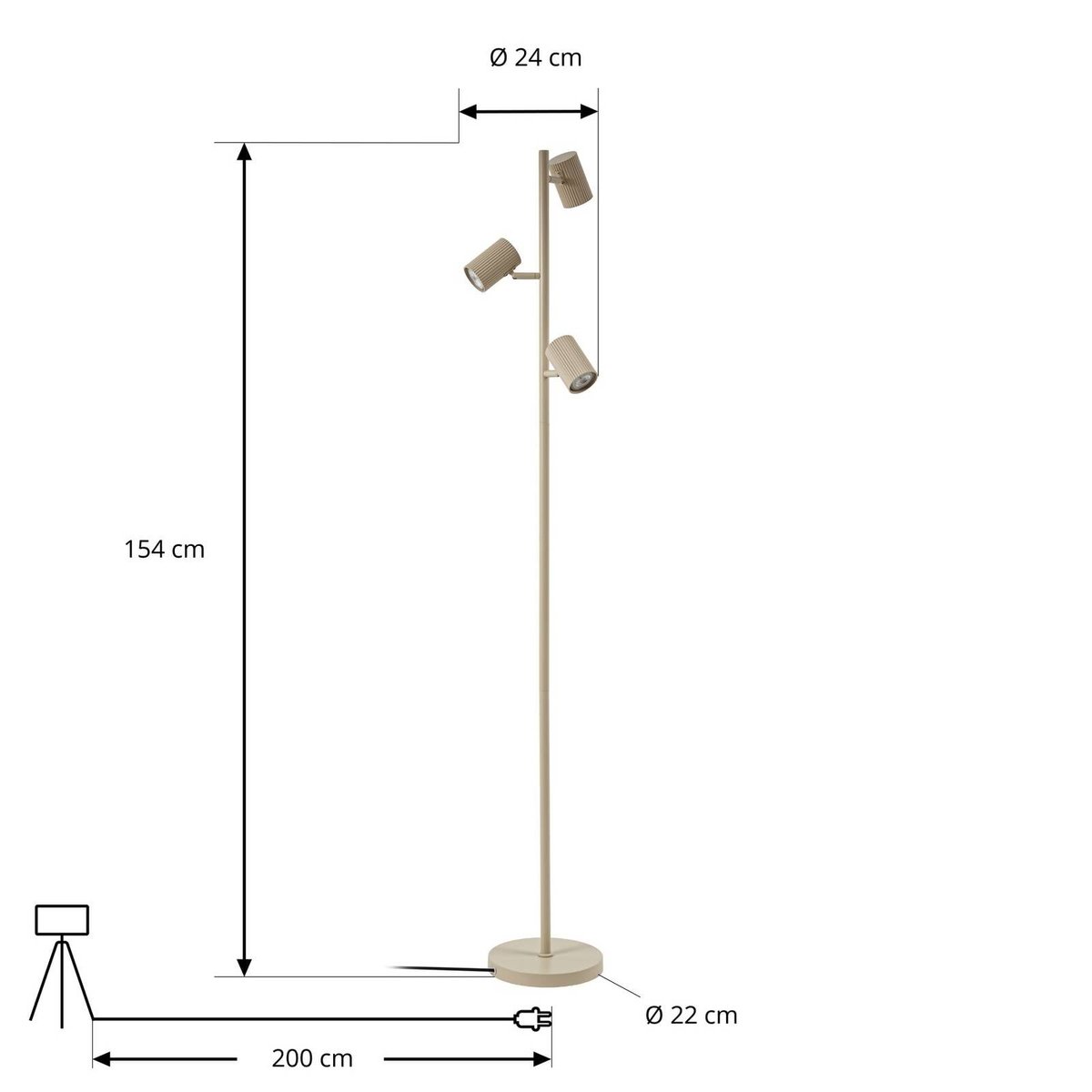 Lampadaire en métal moderne, Kardis beige, LINDBY