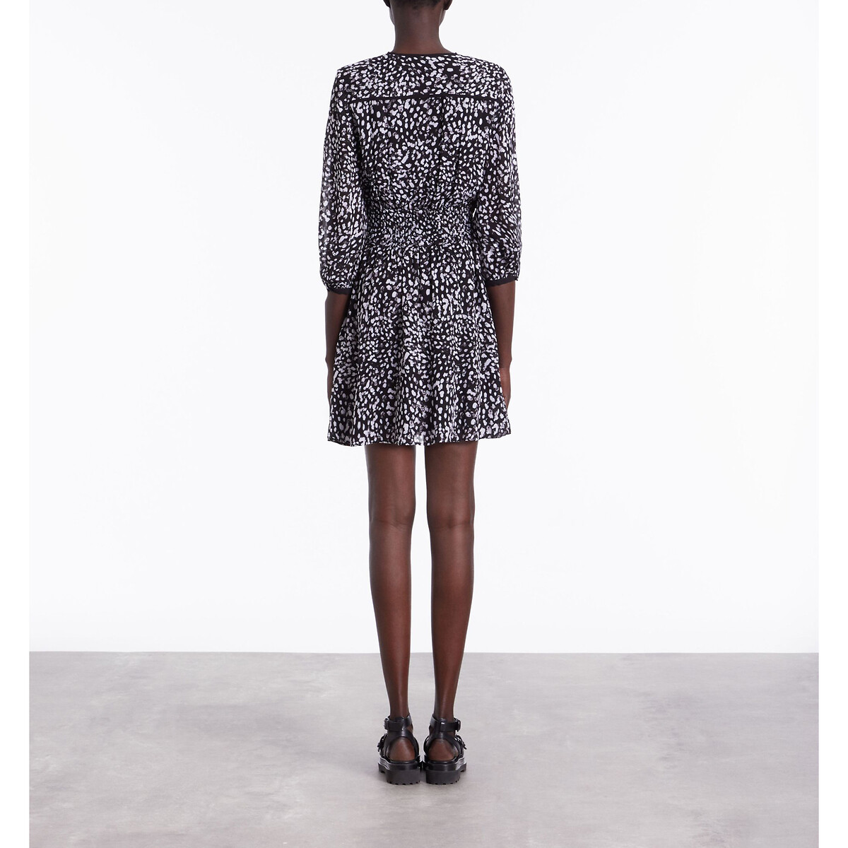 Robe courte imprimée manches 3/4 imprimé noir/blanc, THE KOOPLES