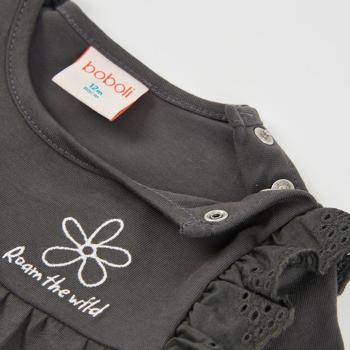 T-shirt fille en maille avec broderie fleur gris, BOBOLI