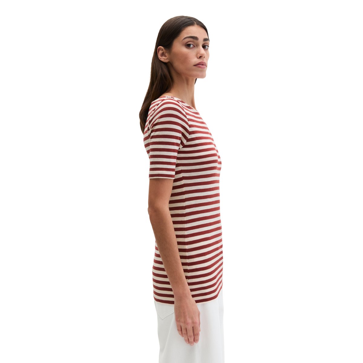 T-shirt rayé régulier en jersey de coton organique rouge, MARC O'POLO