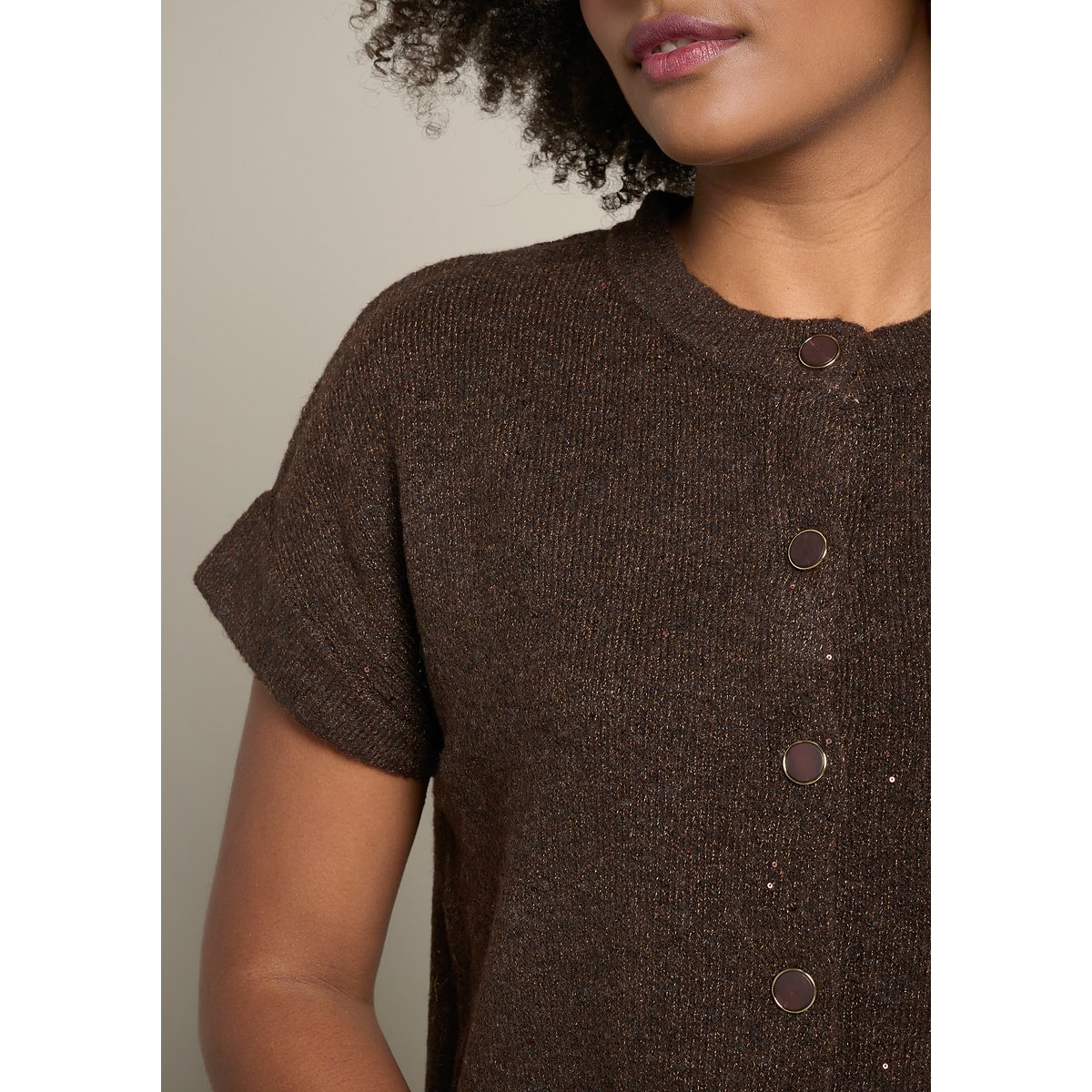 Cardigan à sequins brun fonce chocolate, LOLALIZA