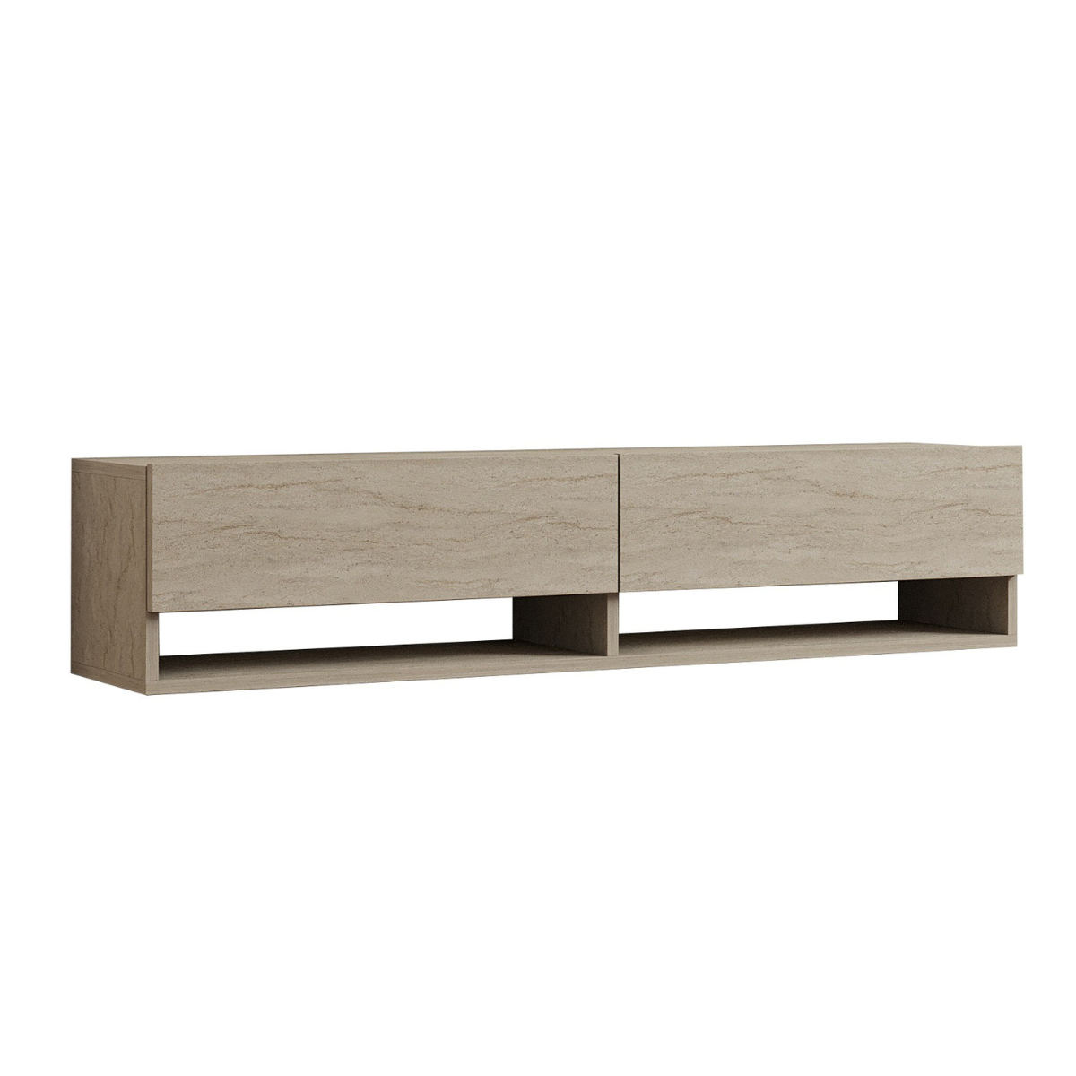 Meuble TV suspendu 2 portes abattantes décor travertin L141 cm - ARGES beige, CALICOSY