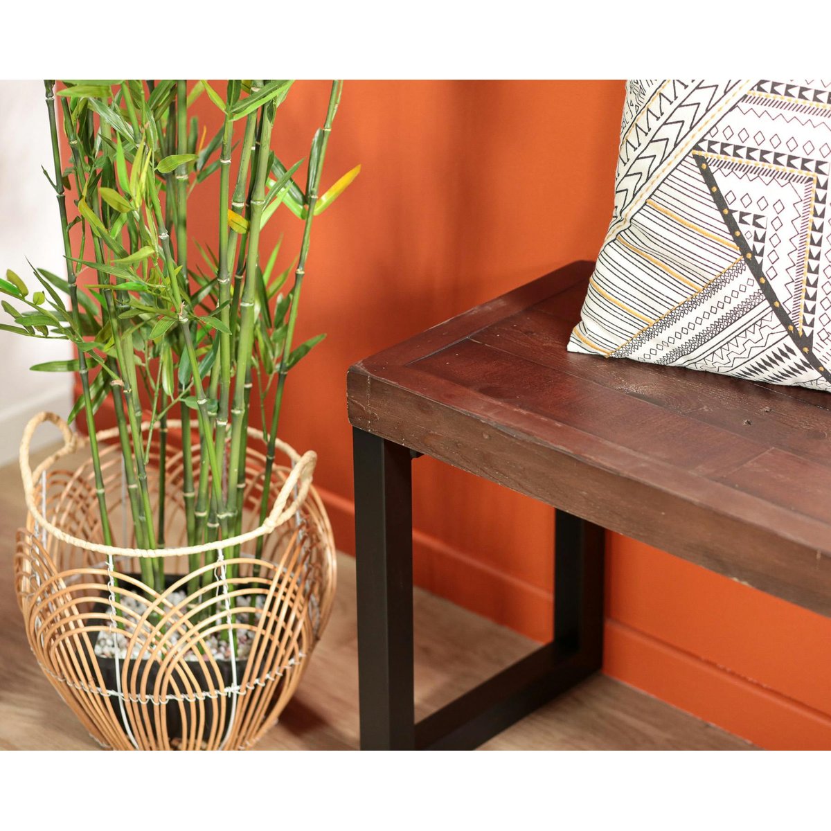 Banc bois brun recyclé pieds métal 140 cm SAMOA bois naturel, PIER IMPORT