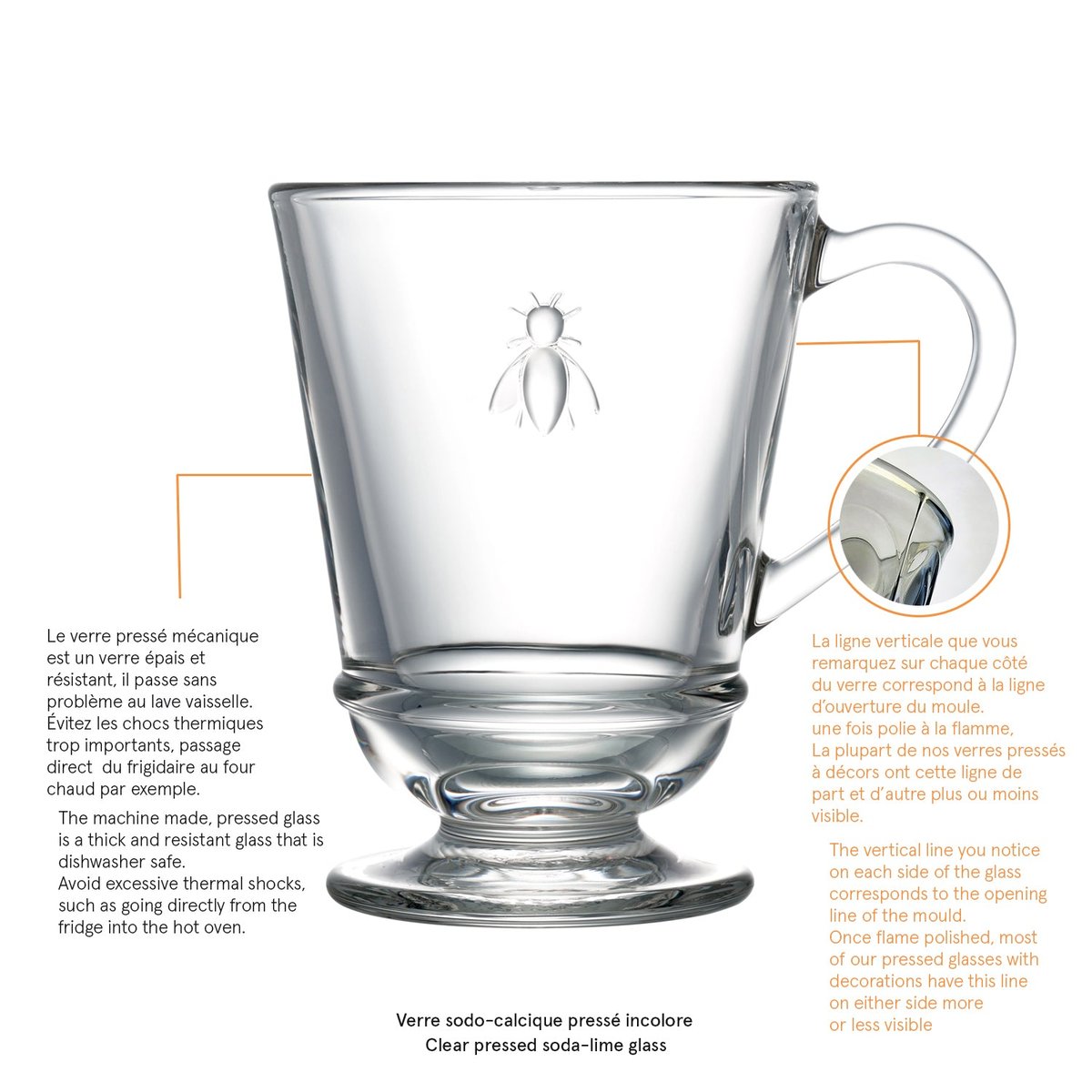 Lot de 6 mugs, ABEILLE transparent, LA ROCHERE
