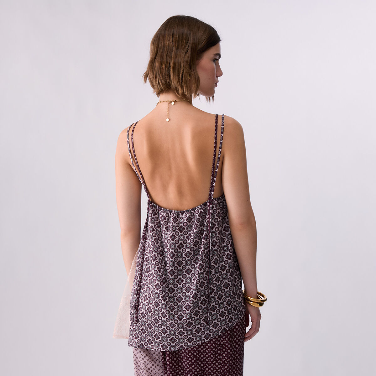 Top avec détails en dentelle aubergine, LIU JO