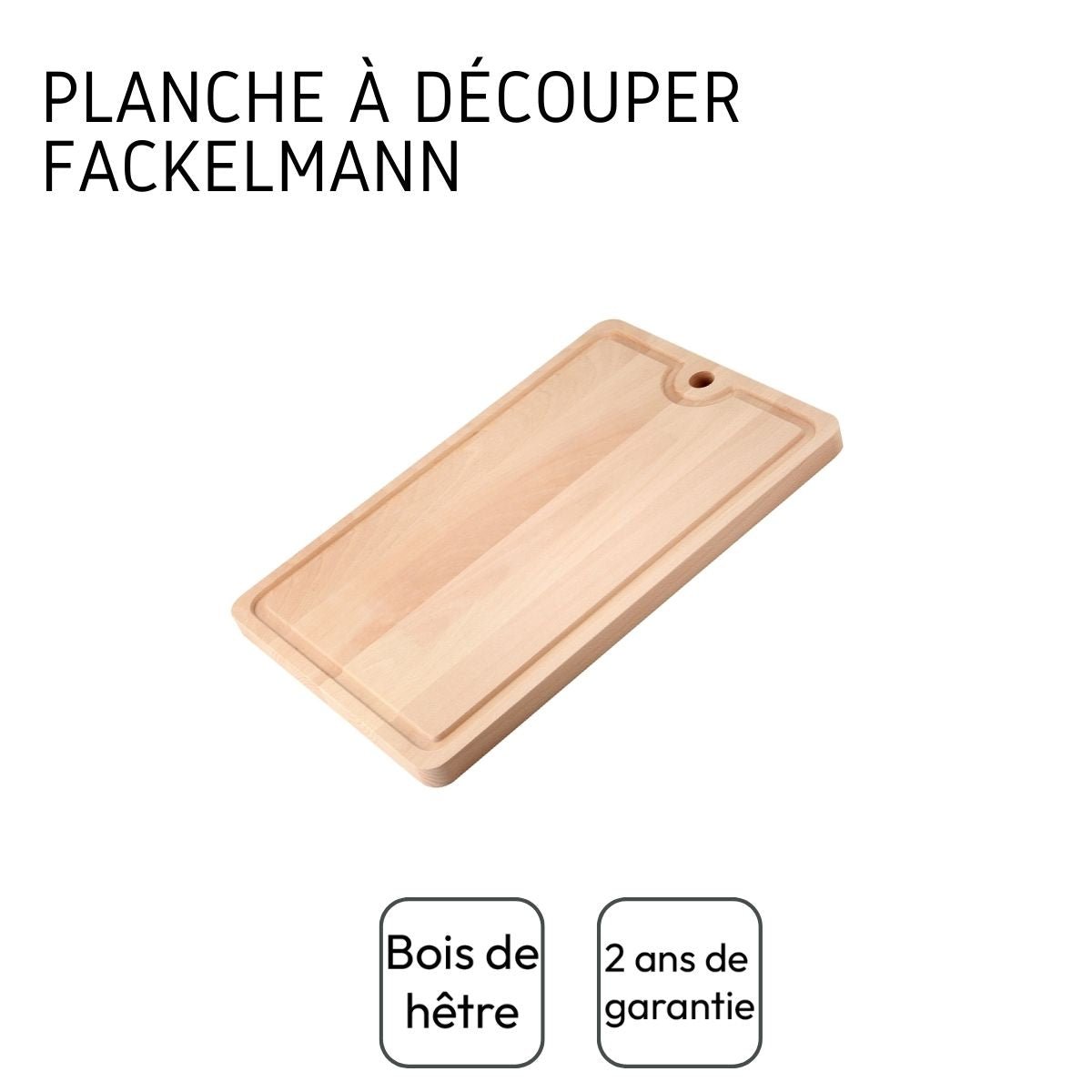 Planche à découper en bois avec récupérateur de jus bois, FACKELMANN