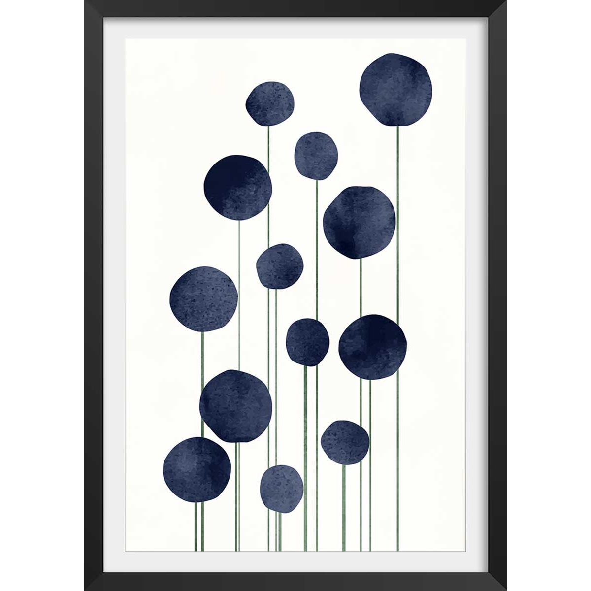 Affiche dessin ""fleurs d'eau"" affiche + cadre en bois - noir, HEXOA