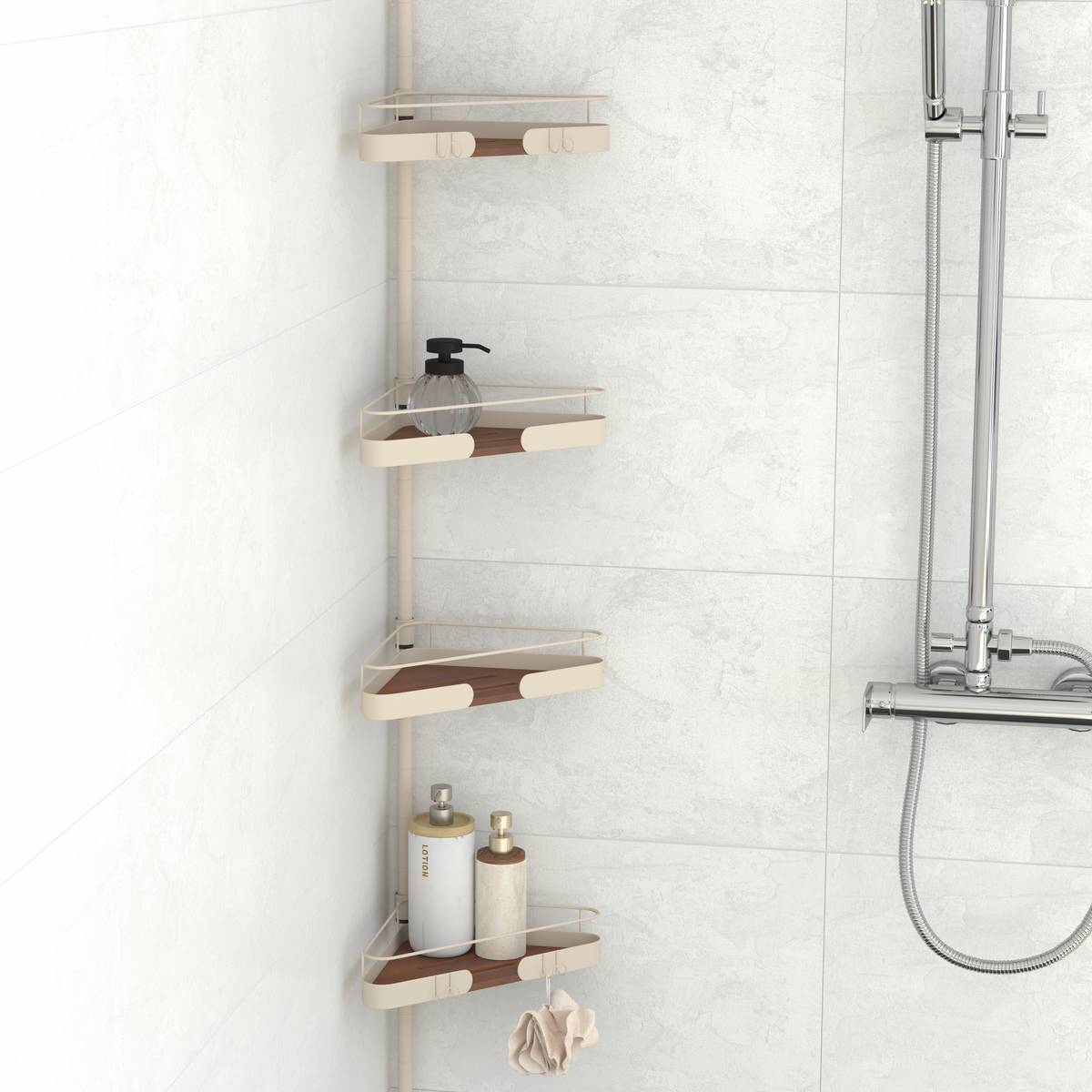 Étagère de douche télescopique angle ARGILEO beige, 5FIVE SIMPLY SMART
