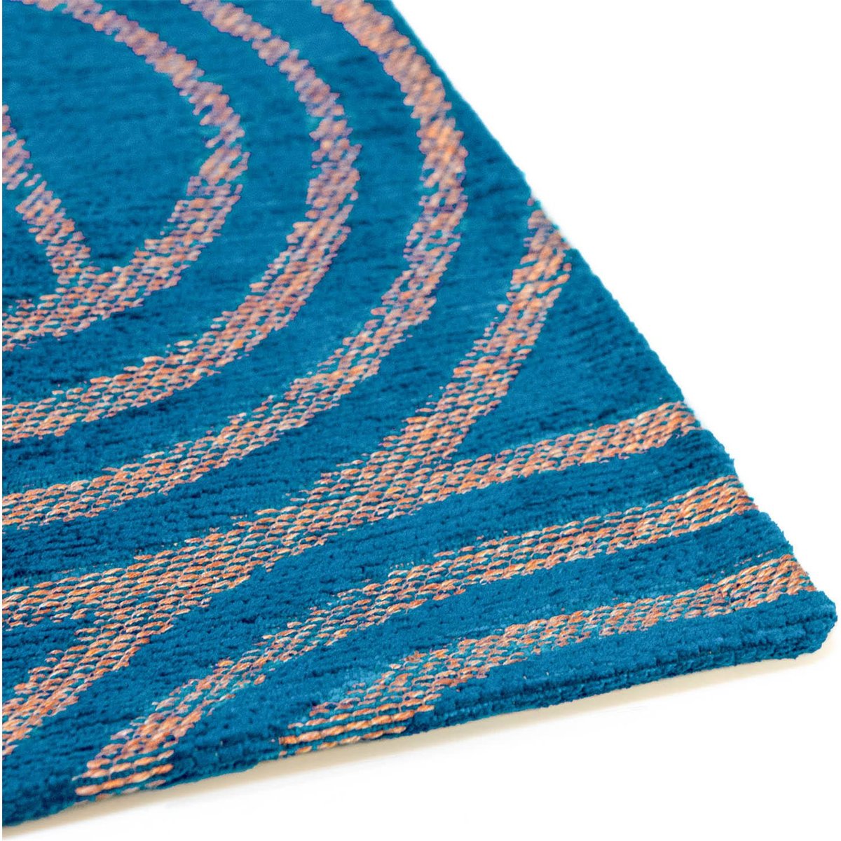 Tapis intérieur extérieur, DISCO bleu pétrole à lignes beige rosé, RECOLLECTION