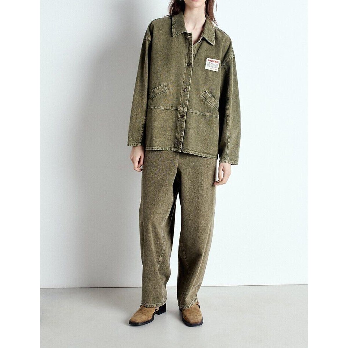 Uzatown Denim Oversize Jacket with Button Fastening olive, AMERICAN VINTAGE