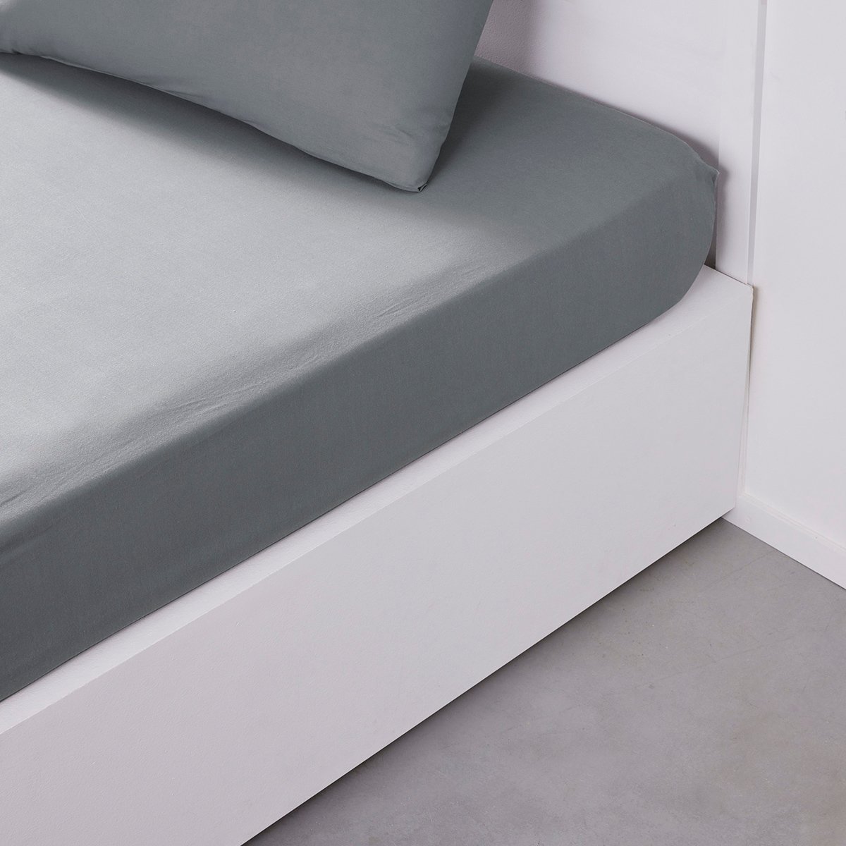 Drap housse 2 personnes uni coton ESSENTIAL gris, TODAY