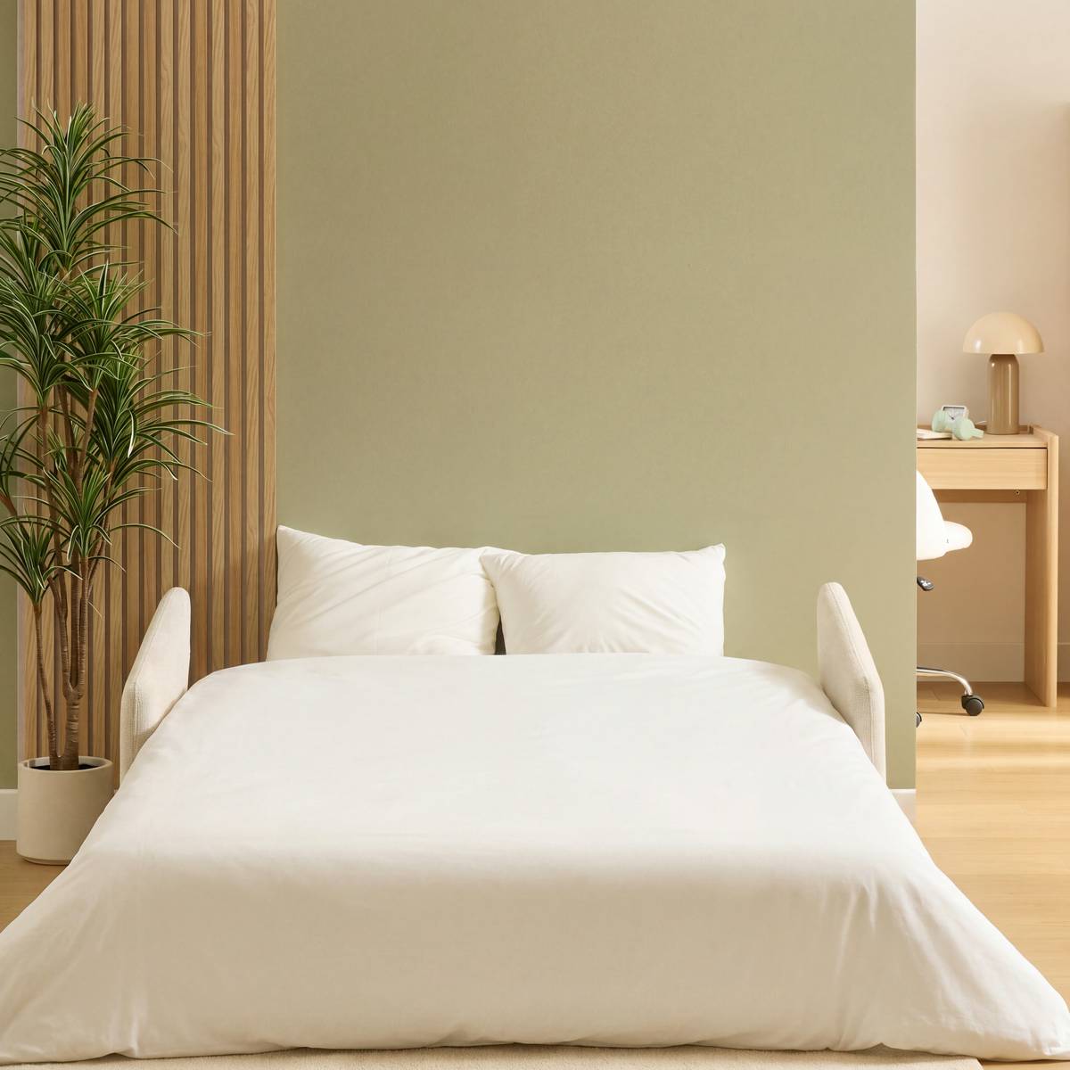 Canapé clic-clac 2 places en eucalyptus MILO beige, ATMOSPHERA