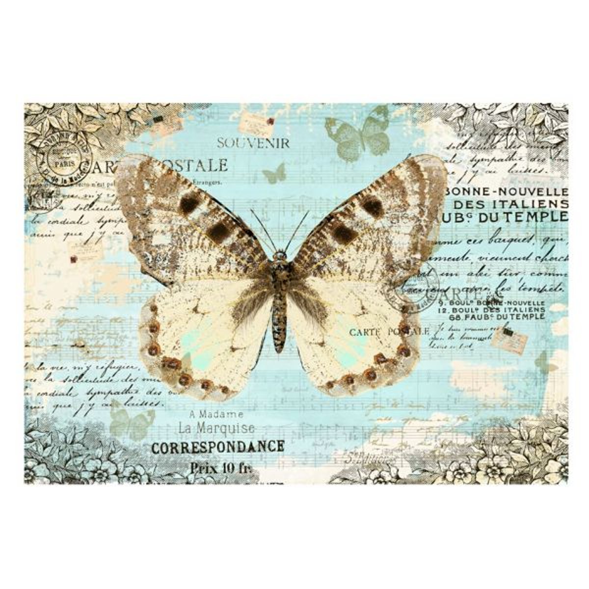 Papier peint intissé panoramique Animaux Postcard with butterfly beige, EDEN