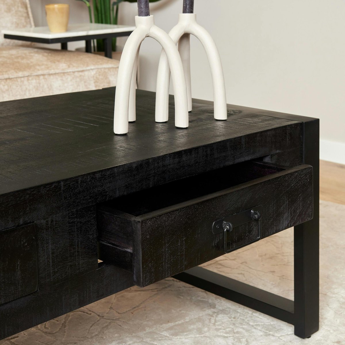 Table basse bois/métal 2 tiroirs MILORA noir, PIER IMPORT
