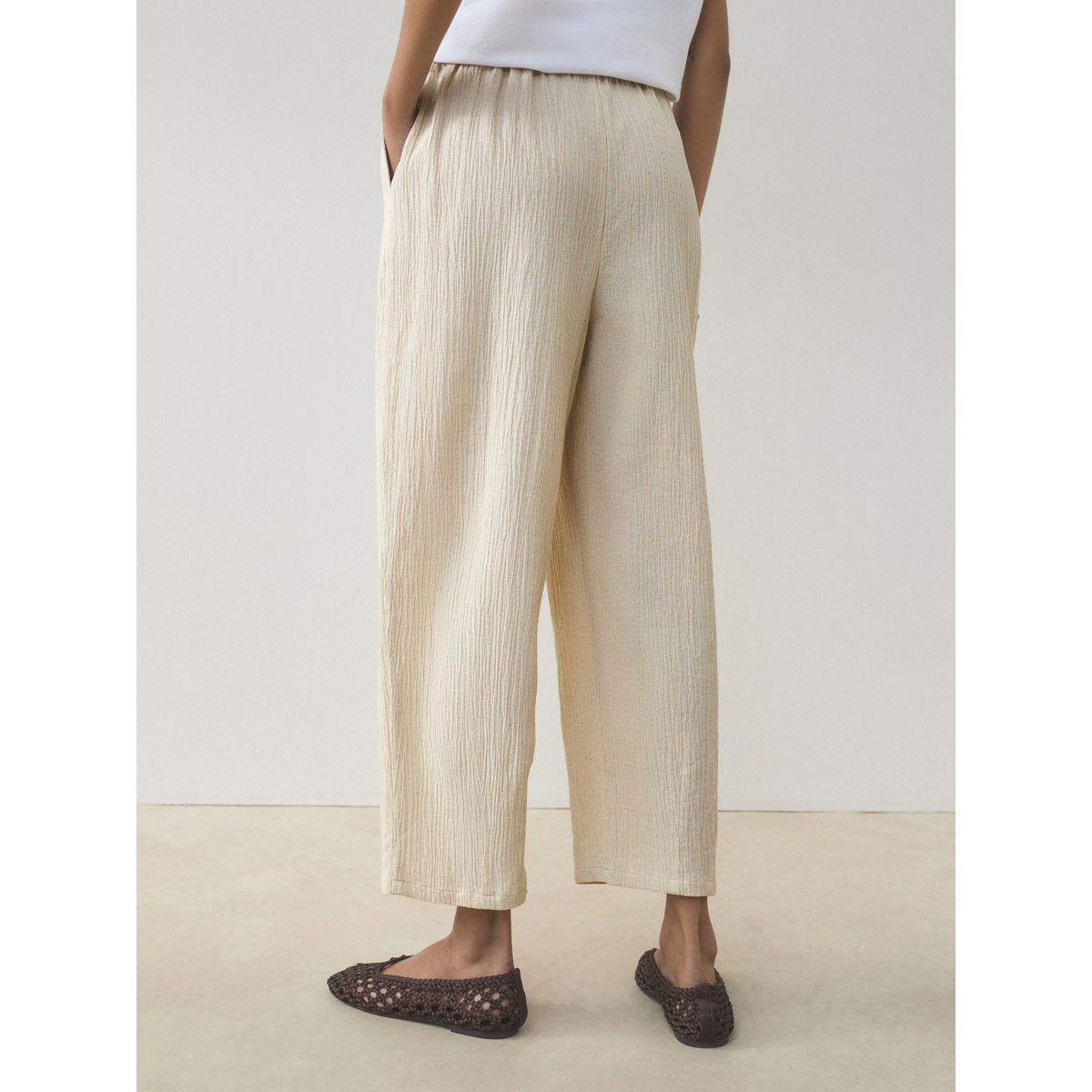 Pantalon bouffant en lin mélangé, lot de 2 brun chocolat/neutre, NEXT