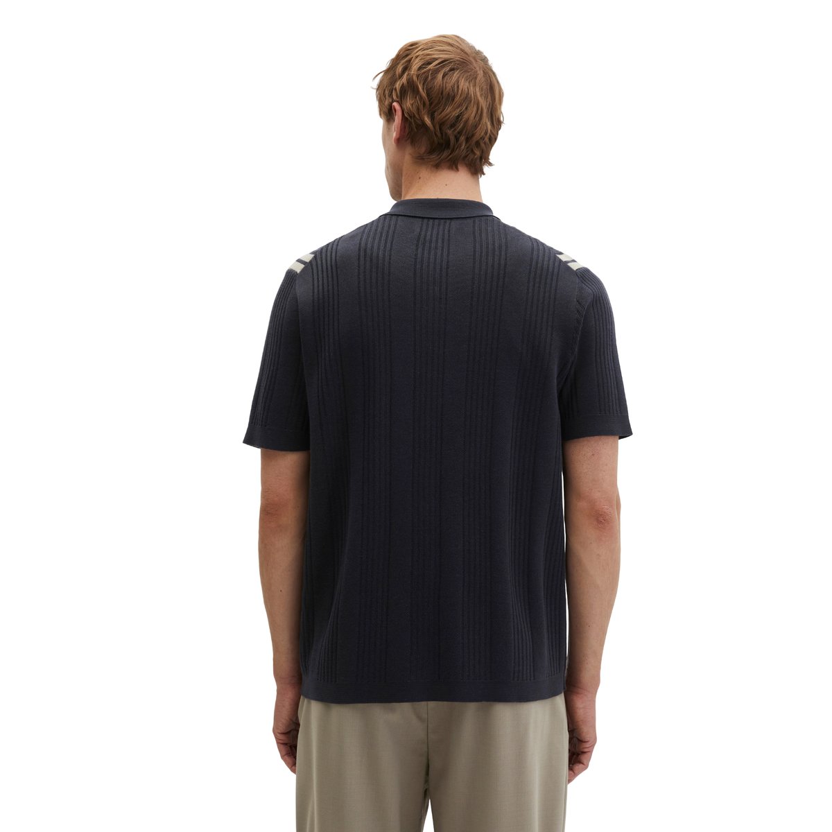 T-shirt à manches courtes en maille fine DFB Travel Collection en pur coton bio bleu foncé, MARC O'POLO