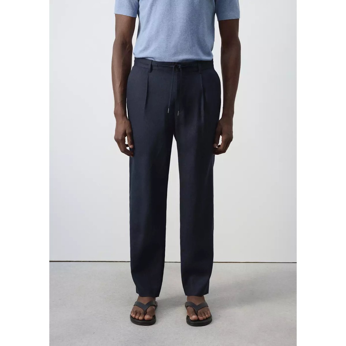 Pantalon 100 % lin relaxed fit à cordon bleu nuit, MANGO MAN
