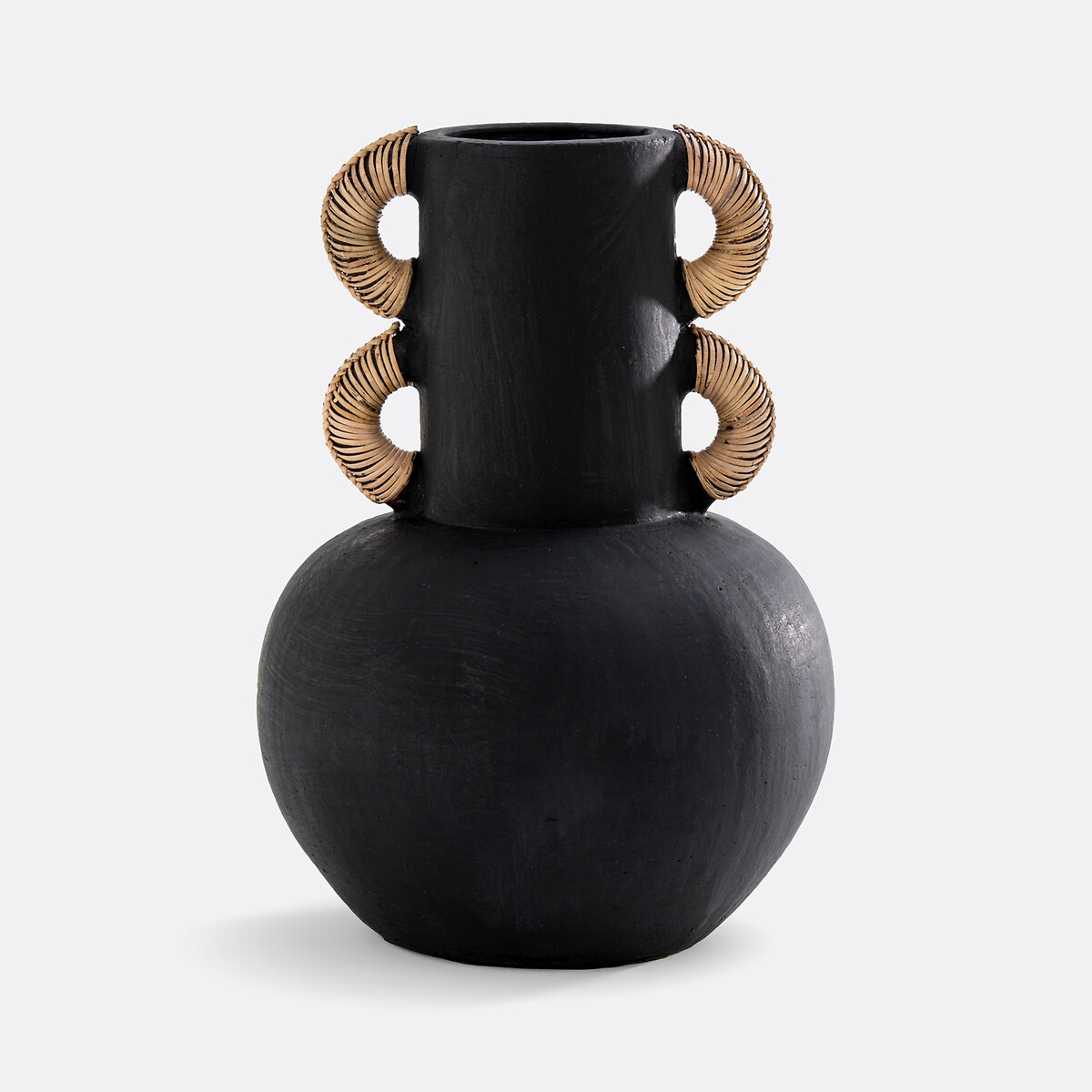 Vase décoratif en céramique et rotin H41,5 cm Kuro noir, LA REDOUTE INTERIEURS