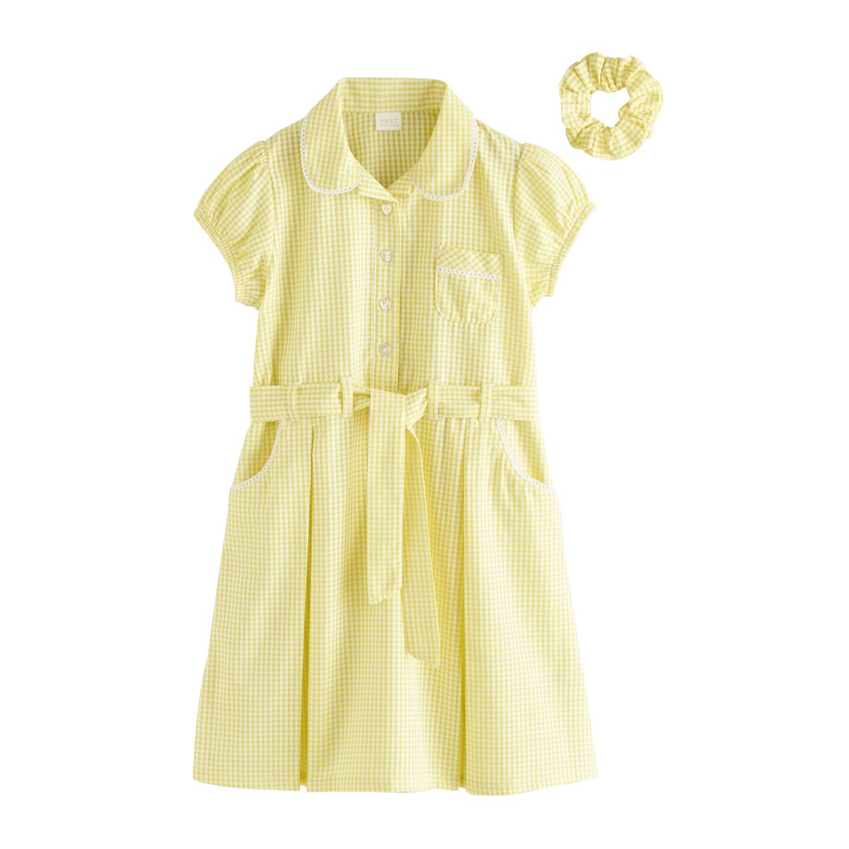 Robe en coton avec ceinture et chouchou jaune, NEXT