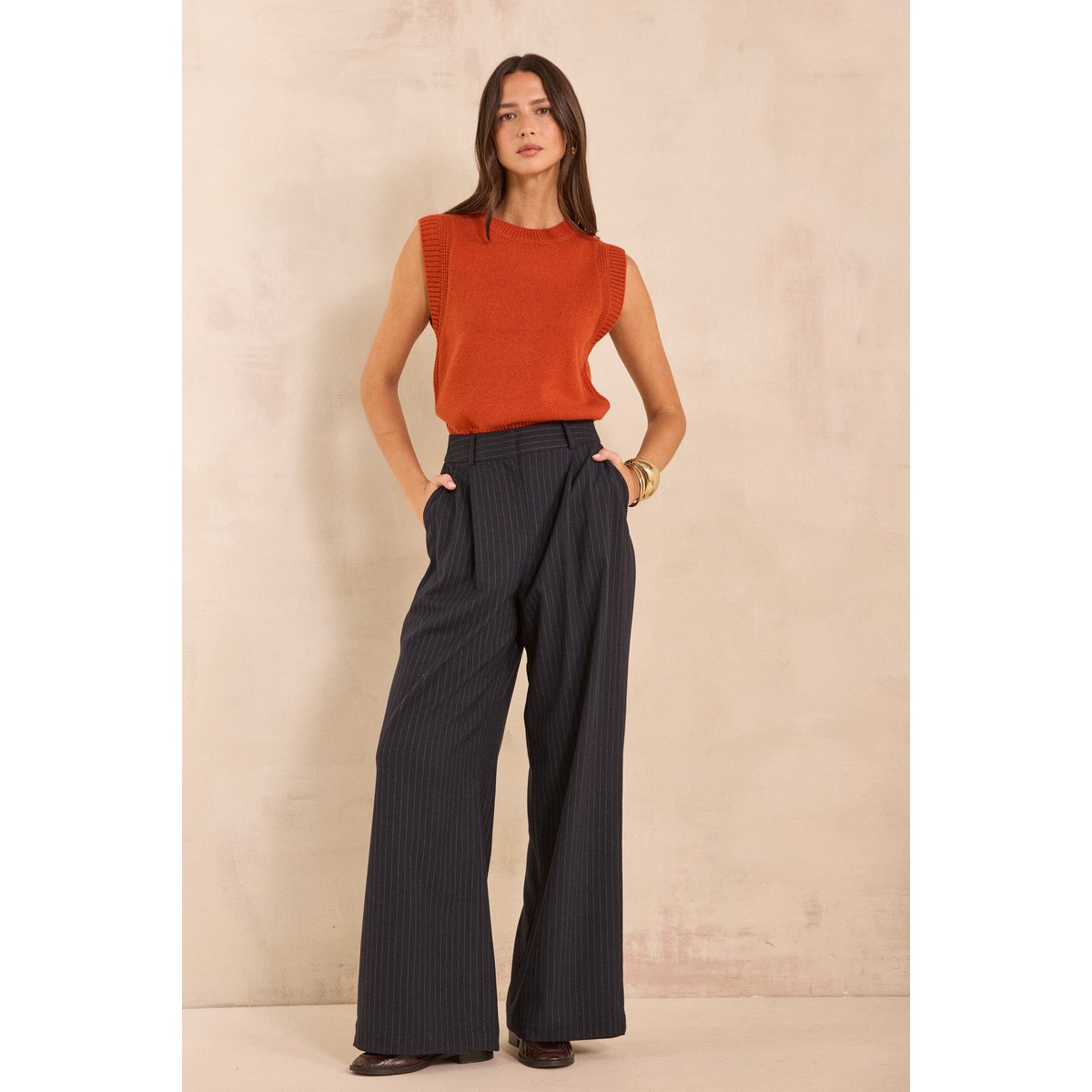 Pantalon large à rayures FLAUBERT marine, Maison 123