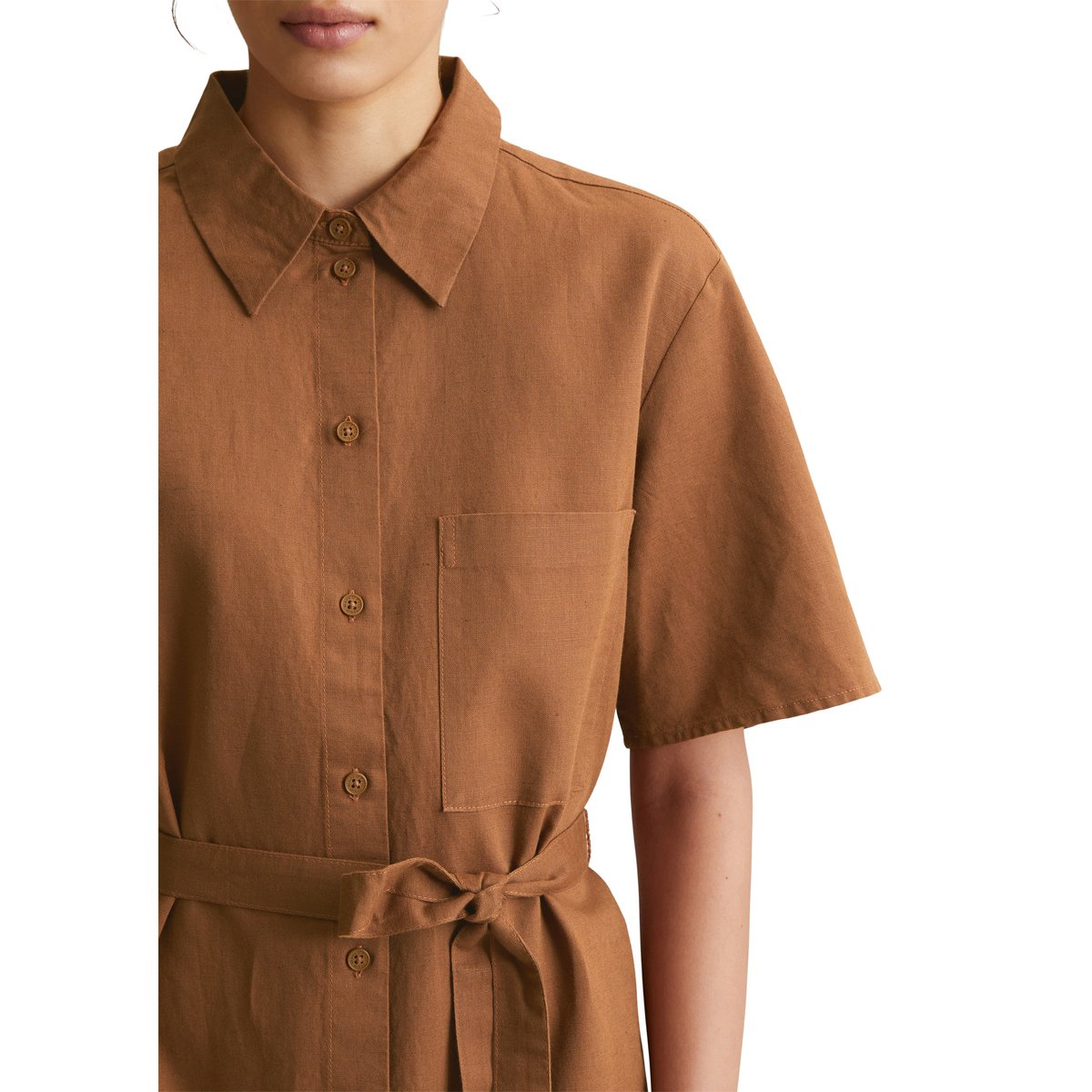 Robe chemisier relaxed en mélange de lin et de coton marron, MARC O’POLO DENIM
