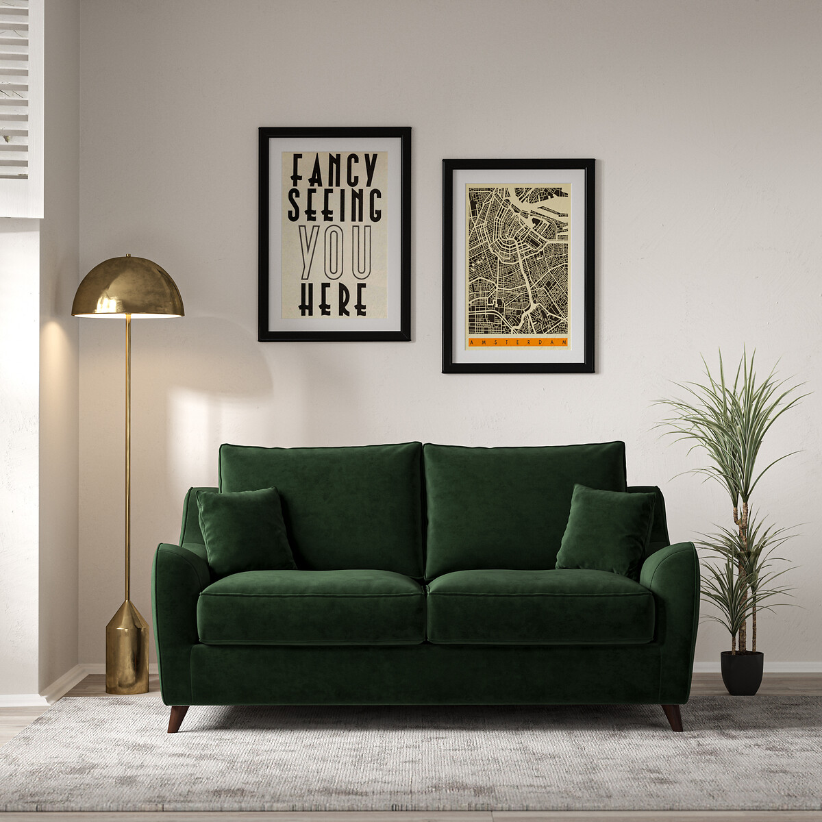 Amelia Velvet 2 Seater Sofa with Dark Wood Legs emerald, ÉDITÉ
