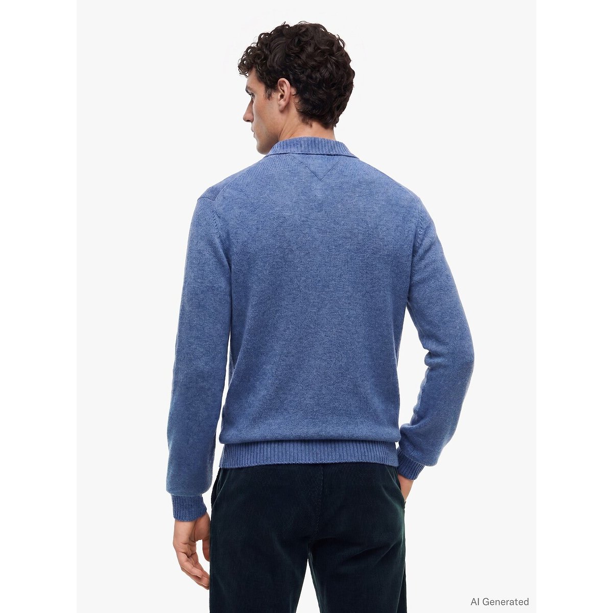 Trui met geknoopte kraag, van wol mêleeblauw, TOMMY HILFIGER