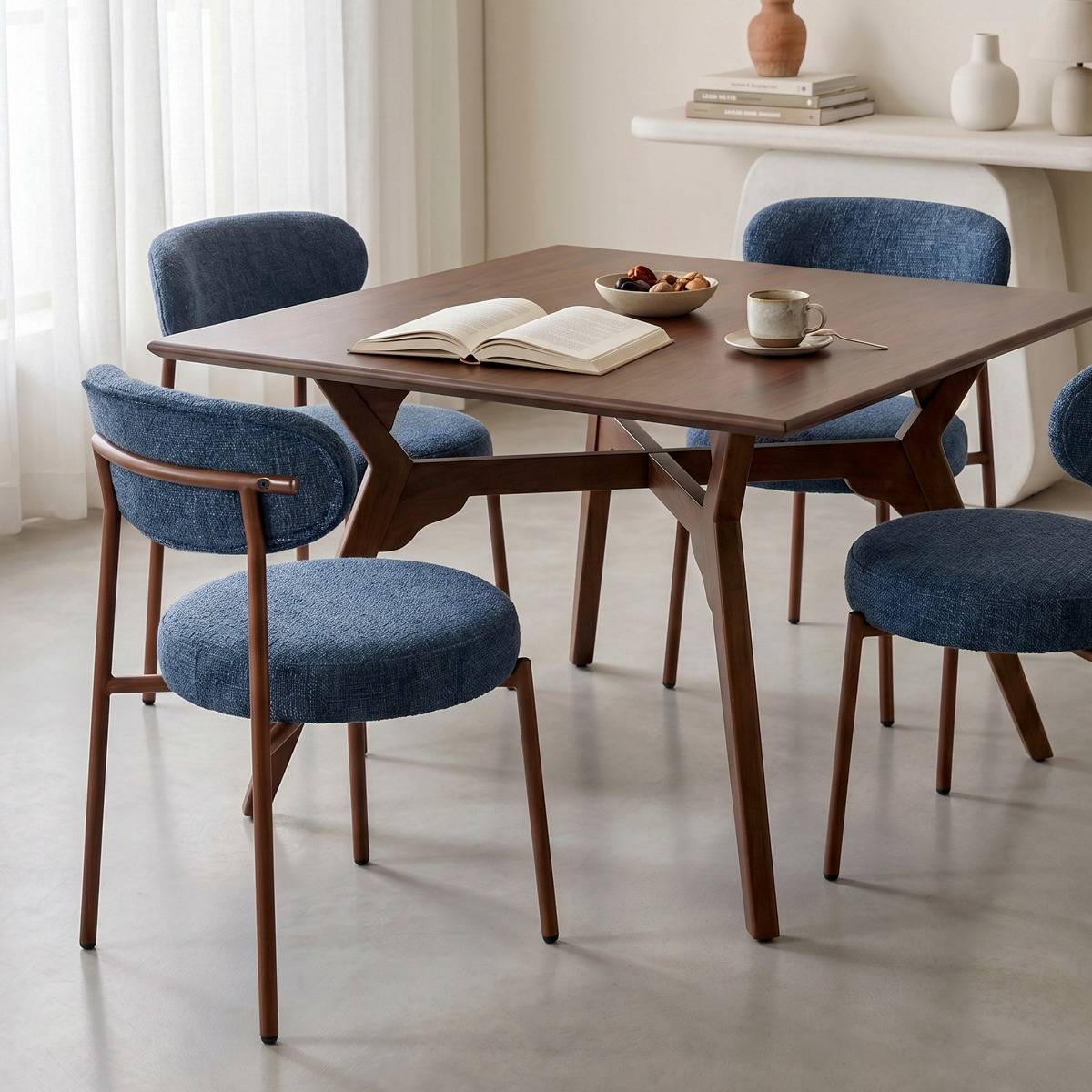Lot de 2 chaises en tissu et métal JANIS bleu, MADE IN MEUBLES