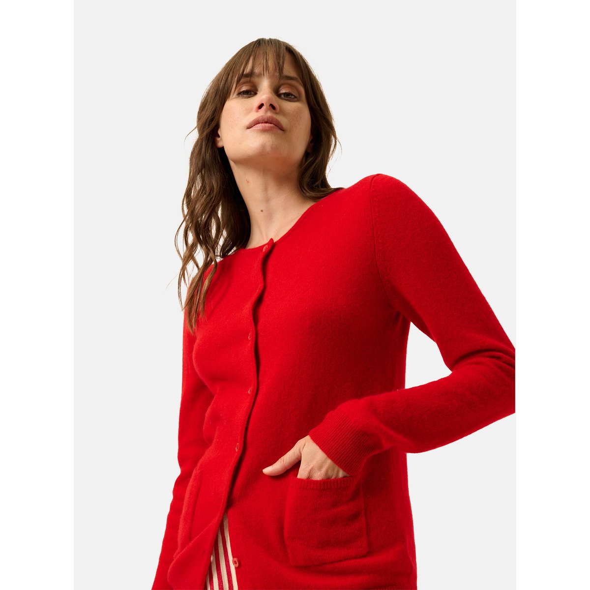 Cardigan Col Rond Rouge Katharine rouge, JUST CASHMERE
