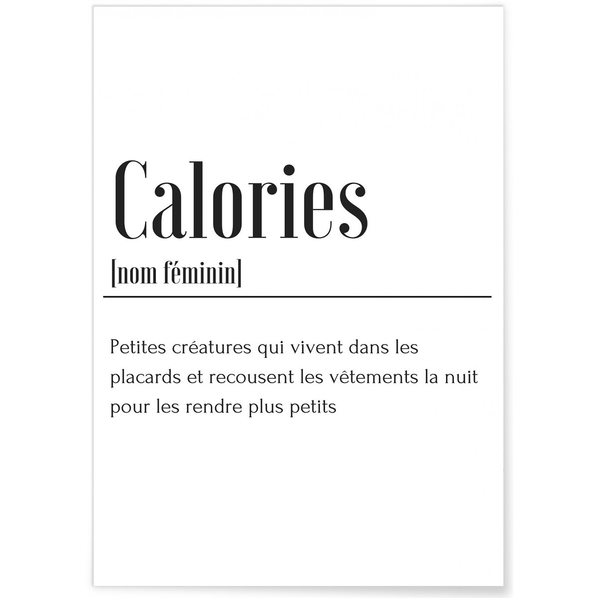 Affiche Définition Calories blanc, L'AFFICHERIE