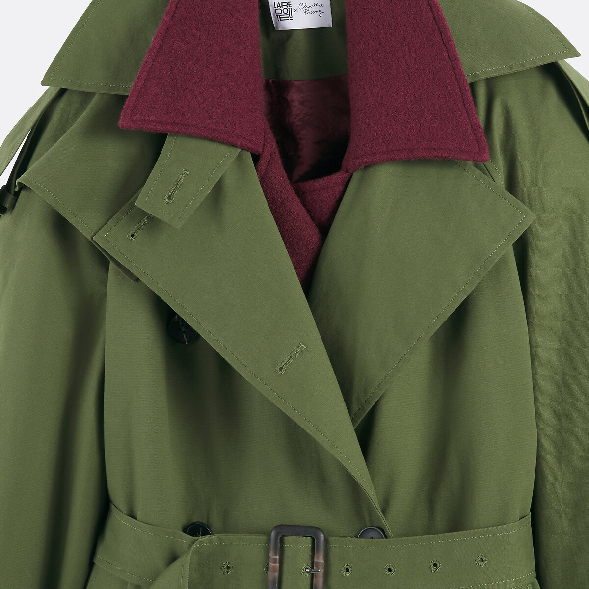 2 in 1 Trench Coat with Belt and Button Fastening khaki green, La Redoute Collections x Christine Phung