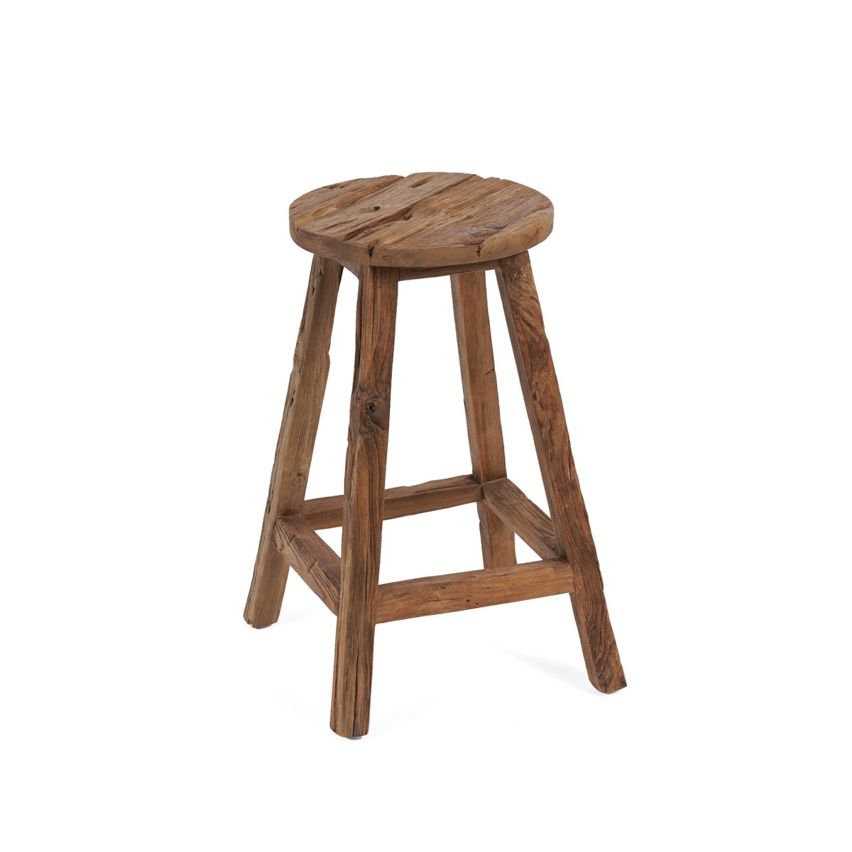 Tabouret de bar en bois de teck récupéré SHIBORI beige, BAZAR BIZAR