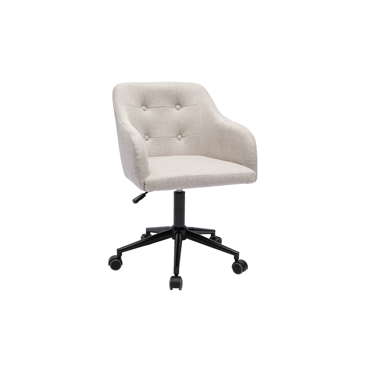 Chaise de bureau capitonnée à roulettes en tissu effet velours texturé beige et métal noir BALTIK beige, MILIBOO