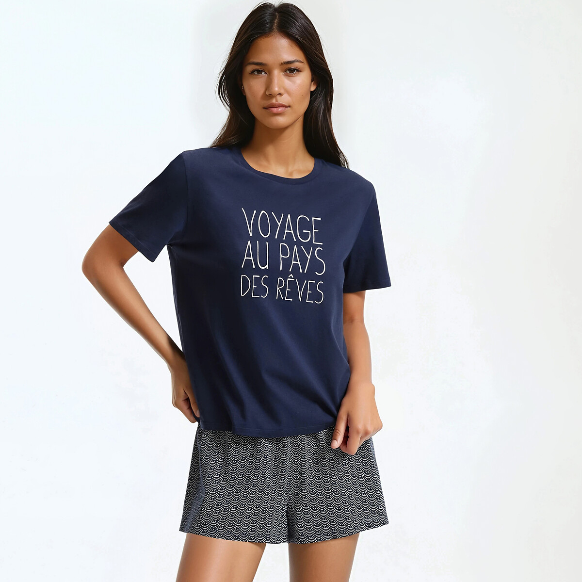 Pyjashort en jersey de coton marine, SO'HOME
