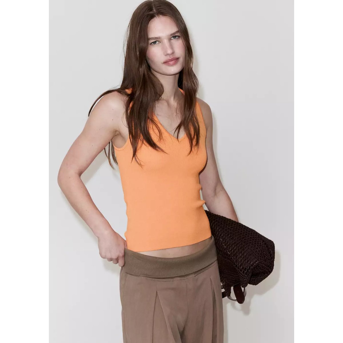 Top maille fine orange, MANGO