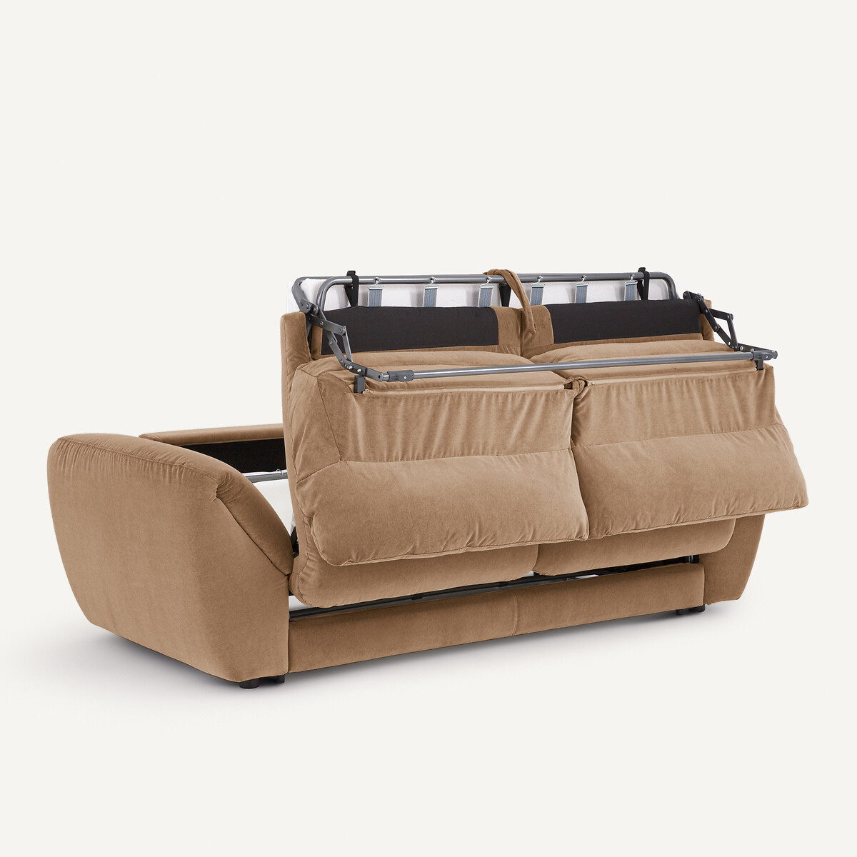 Canapé 3 places convertible en velours stonewashed, EDGAR ficelle, AM.PM