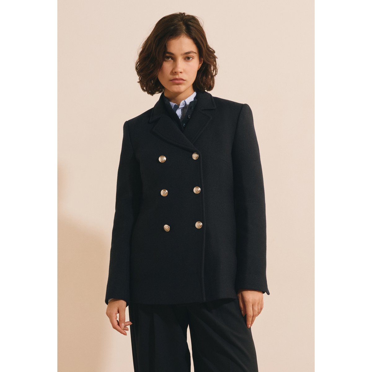 Manteau croisé court avec laine MELCHIOR encre, ETAM