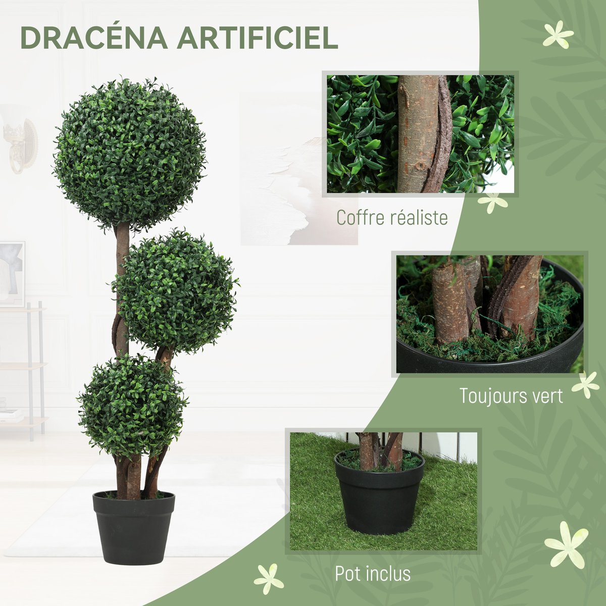 Topiaires artificielles PE Vert vert, HOMCOM